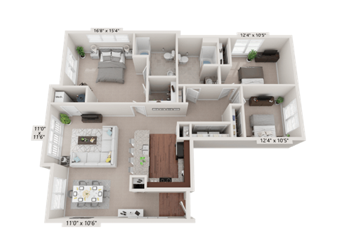 Floor plan for 3 beds, 2 baths, 1482 sqft